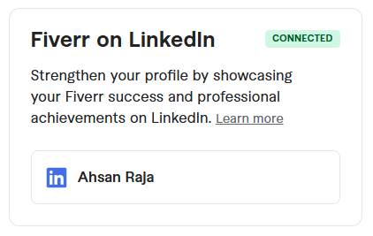 The Fiverr credibility card shown on a LinkedIn profile